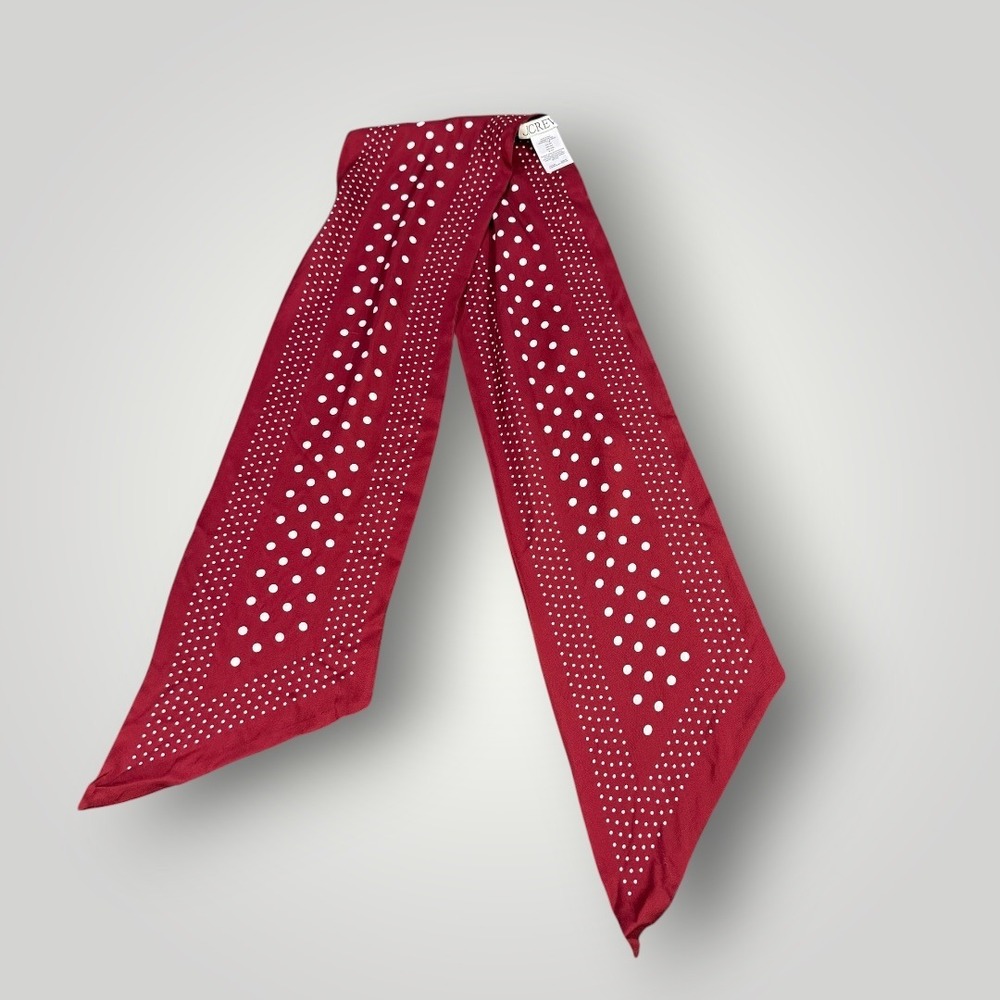 J.Crew Burgundy Red Polka Dot 100% Silk Skinny Scarf BS227 New With Tags